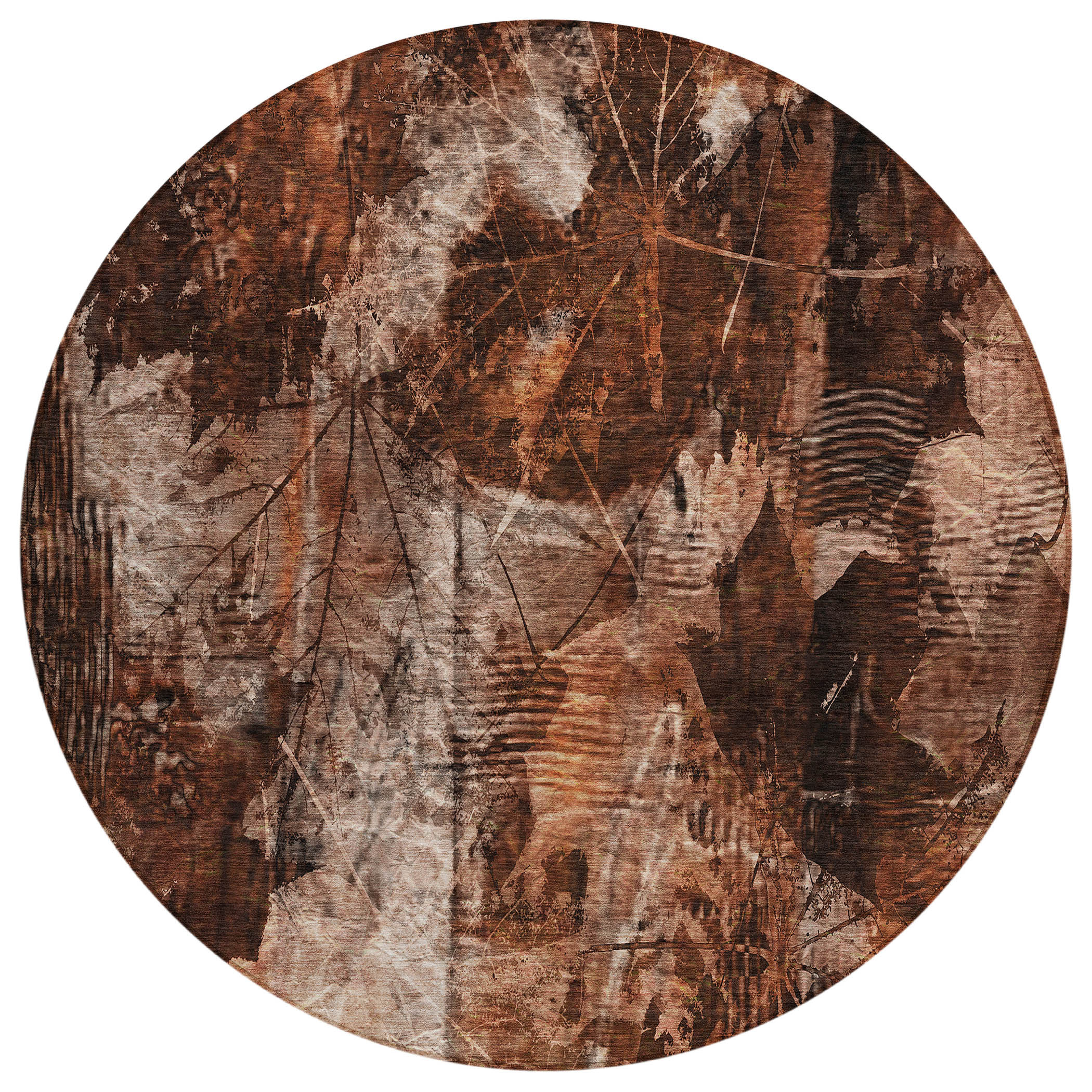 8' Round Orange Round Floral Washable Non Skid Indoor Outdoor Area Rug