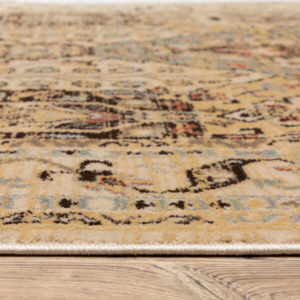 10' X 13' Beige Grey Dolphin Blue Deep Teal Gold And Orange Oriental Power Loom Stain Resistant Area Rug