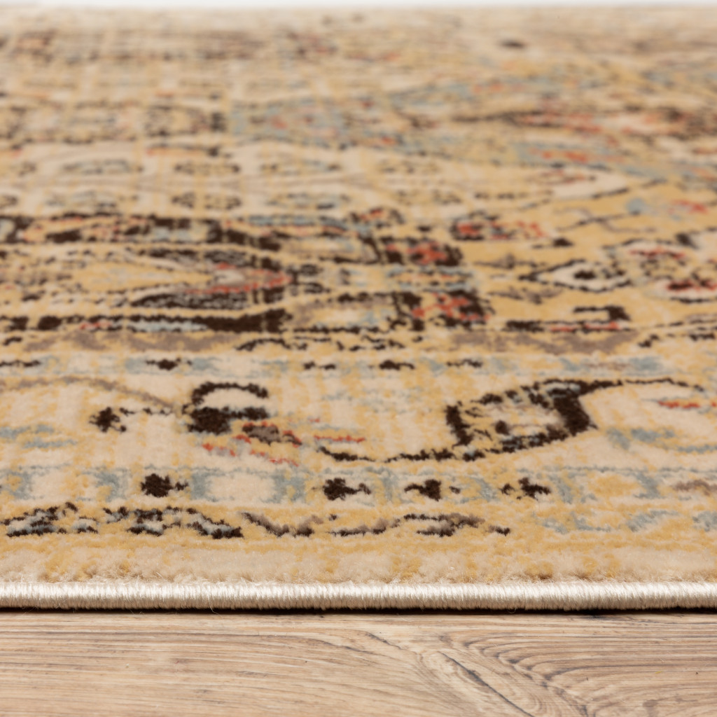 10' X 13' Beige Grey Dolphin Blue Deep Teal Gold And Orange Oriental Power Loom Stain Resistant Area Rug