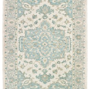 8’ x 10’ Turquoise and Cream Medallion Area Rug