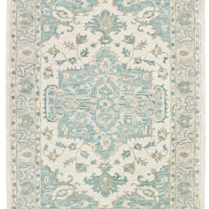 8’ x 10’ Turquoise and Cream Medallion Area Rug