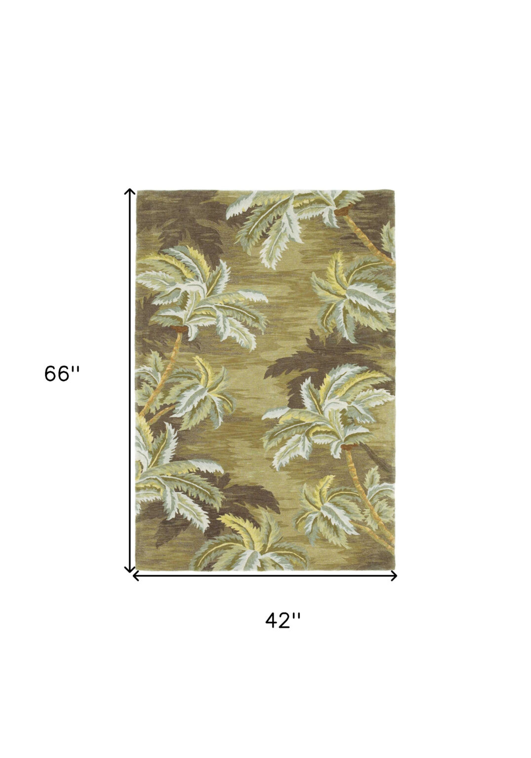 4'X6' Moss Green Hand Tufted Palm Trees Indoor Area Rug