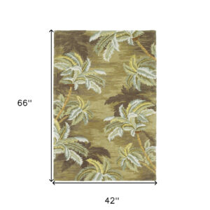 4'X6' Moss Green Hand Tufted Palm Trees Indoor Area Rug