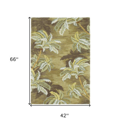 4'X6' Moss Green Hand Tufted Palm Trees Indoor Area Rug