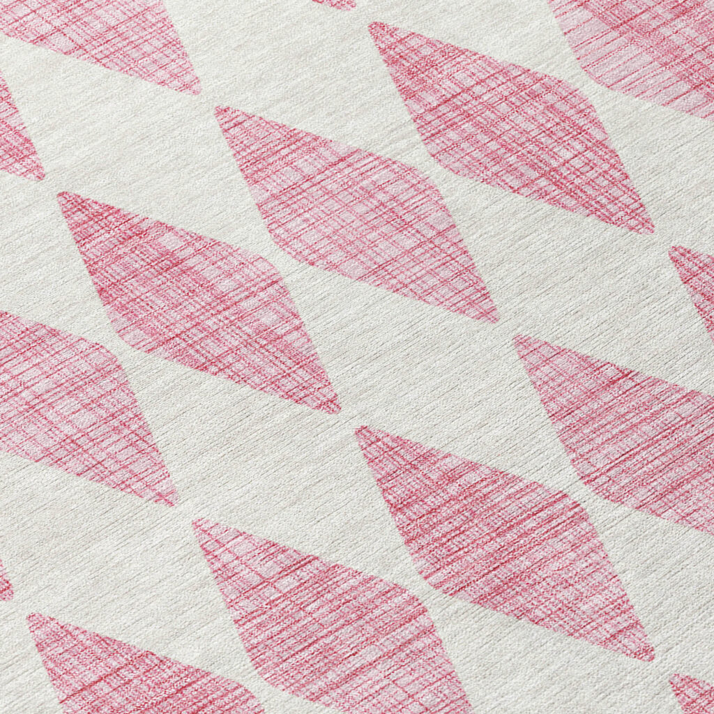 3' X 5' Pink And Ivory Geometric Washable Indoor Outdoor Area Rug