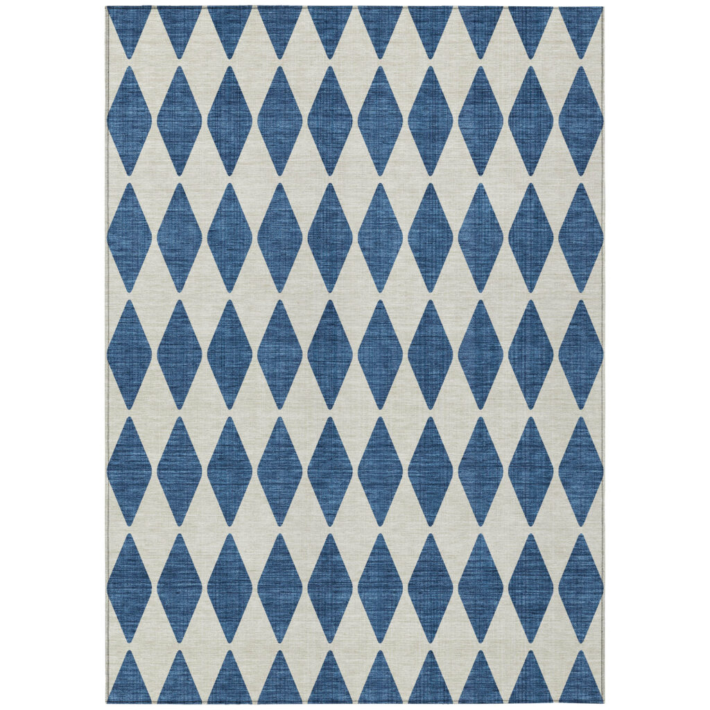 9' X 12' Navy Blue And Ivory Geometric Washable Indoor Outdoor Area Rug