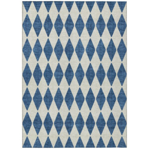 9' X 12' Navy Blue And Ivory Geometric Washable Indoor Outdoor Area Rug