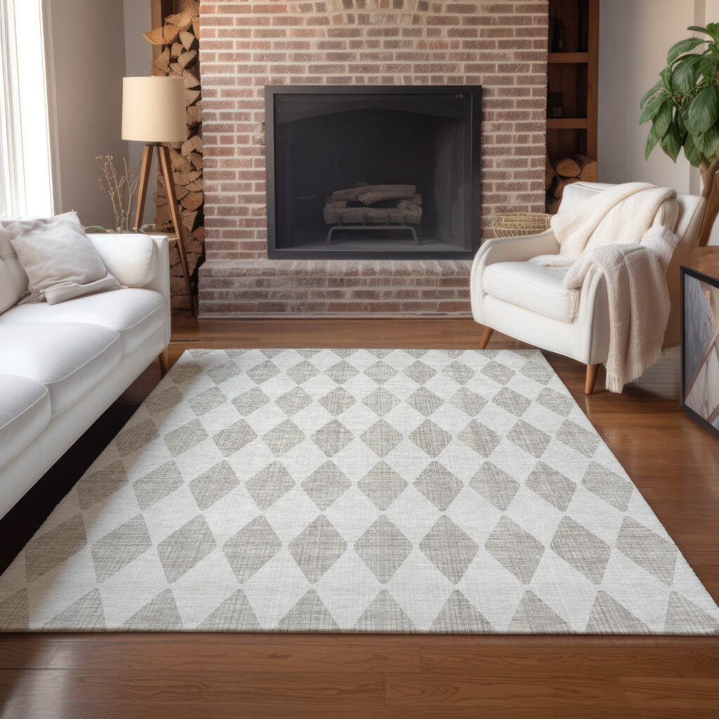 5' X 8' Beige Geometric Washable Indoor Outdoor Area Rug