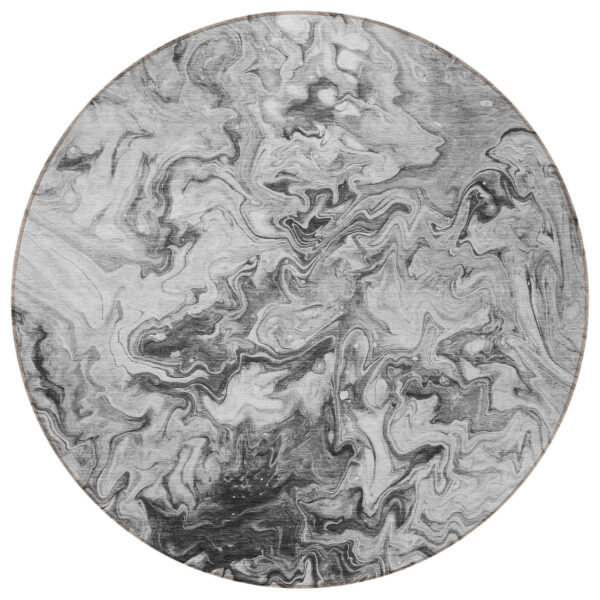 8' Gray Charcoal And Silver Round Abstract Washable Indoor Outdoor Area Rug