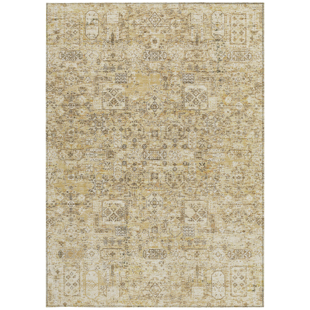 5' X 8' Wheat Beige And Gray Floral Washable Indoor Outdoor Area Rug