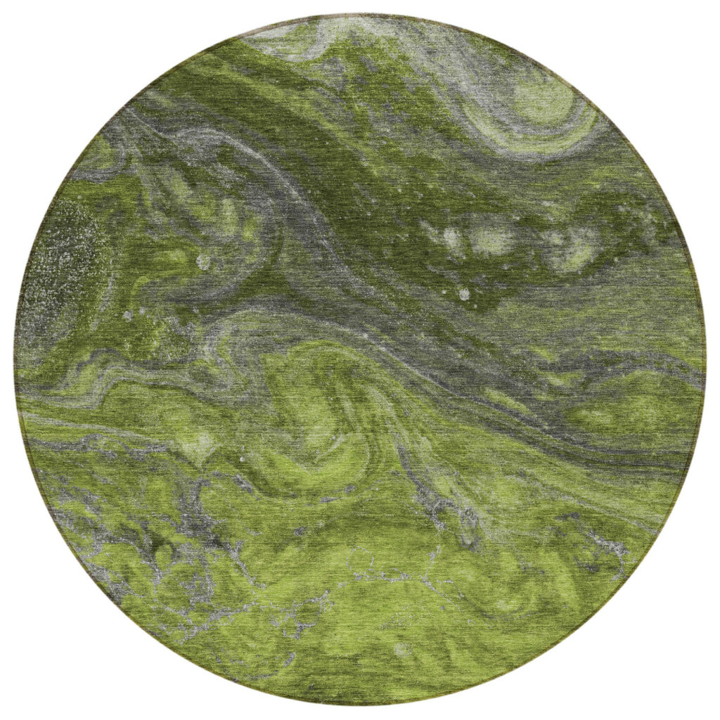 8' Olive Green And Lime Green Round Abstract Washable Indoor Outdoor Area Rug