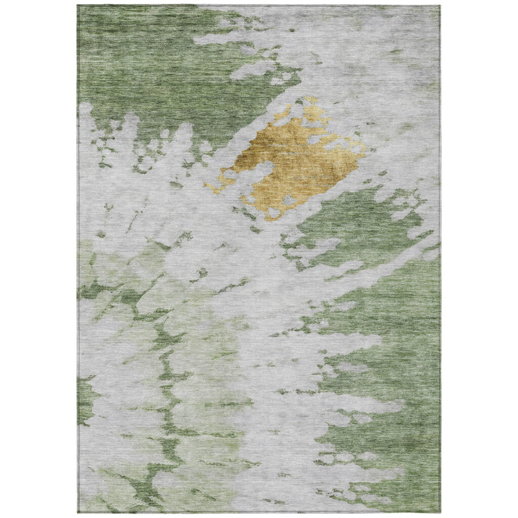 9' X 12' Artichoke Green And Olive Green Abstract Washable Indoor Outdoor Area Rug