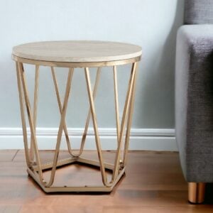 23" Champagne Manufactured Wood And Iron Round End Table