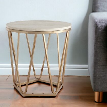 23" Champagne Manufactured Wood And Iron Round End Table