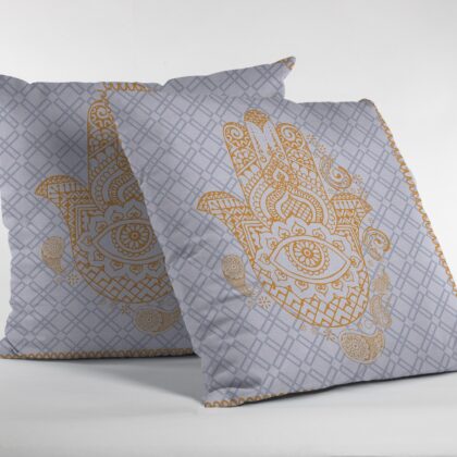 16” Gold Gray Hamsa Suede Zippered Throw Pillow