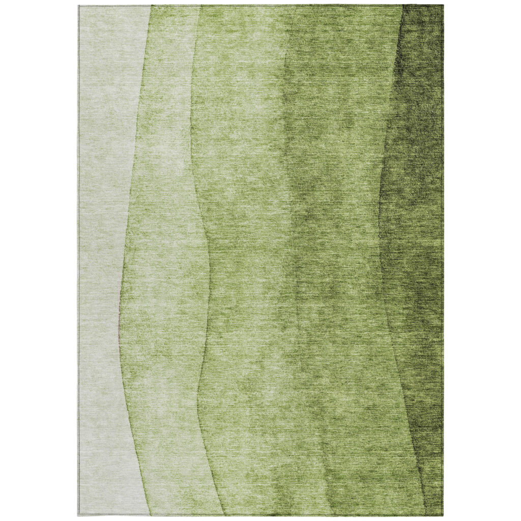 3' X 5' Olive Green And Artichoke Green Ombre Washable Indoor Outdoor Area Rug
