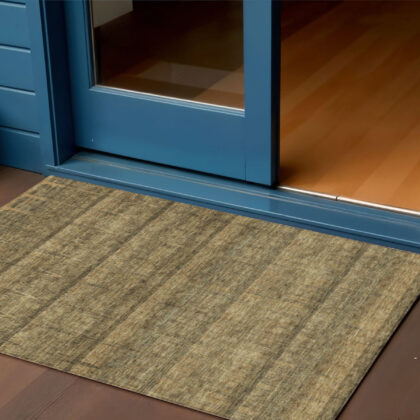 3' X 5' Brown Beige And Chocolate Striped Washable Indoor Outdoor Area Rug