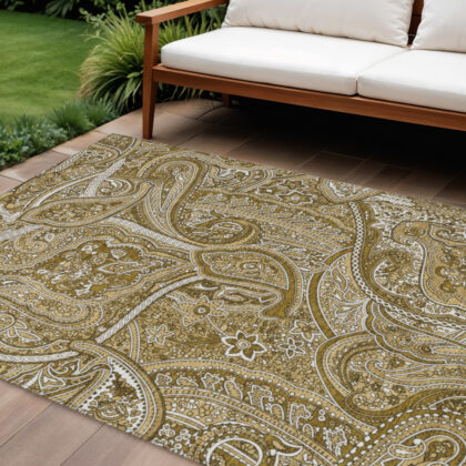 8' X 10' Brown Tan And Beige Paisley Washable Indoor Outdoor Area Rug