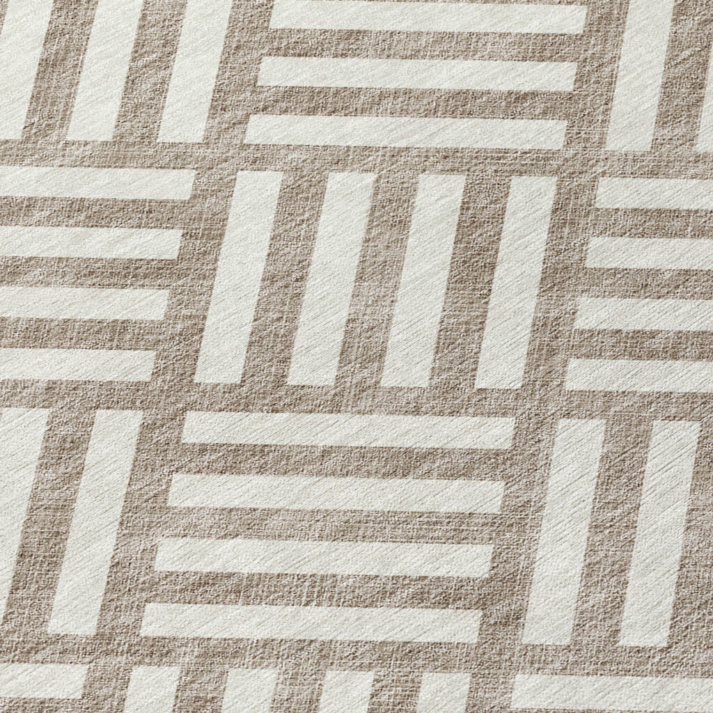 10' X 14' Taupe And Ivory Geometric Washable Indoor Outdoor Area Rug