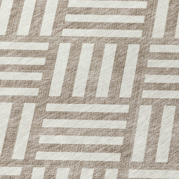 10' X 14' Taupe And Ivory Geometric Washable Indoor Outdoor Area Rug