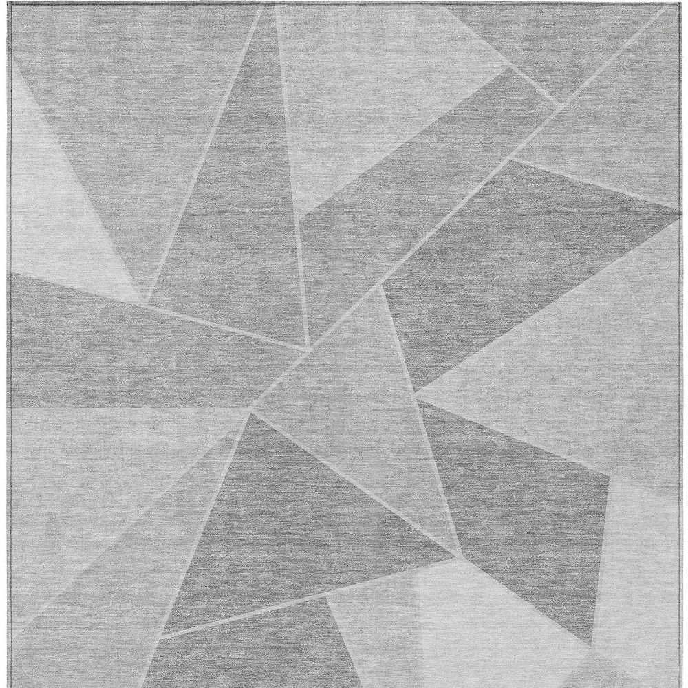 9' X 12' Gray Silver And Graphite Geometric Washable Indoor Outdoor Area Rug
