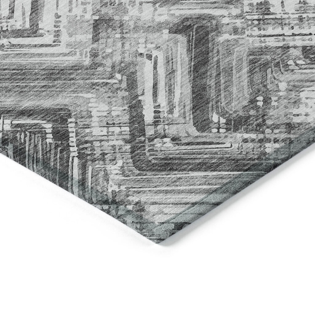 10' X 14' Gray Silver And Ivory Geometric Washable Indoor Outdoor Area Rug