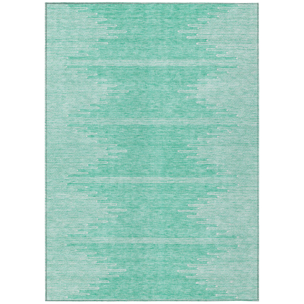 9' X 12' Aquamarine And Ivory Abstract Washable Indoor Outdoor Area Rug