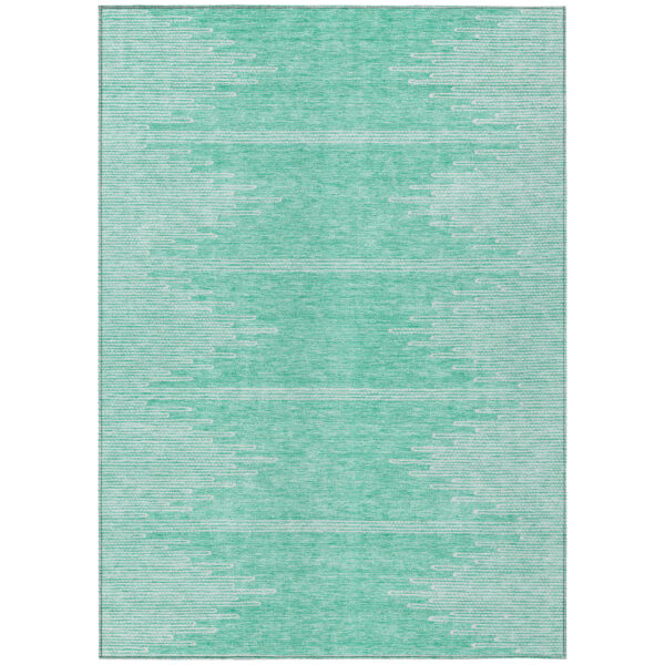 9' X 12' Aquamarine And Ivory Abstract Washable Indoor Outdoor Area Rug