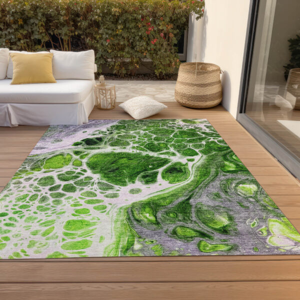 5' X 8' Lime Green And Gray Nautical Washable Indoor Outdoor Area Rug