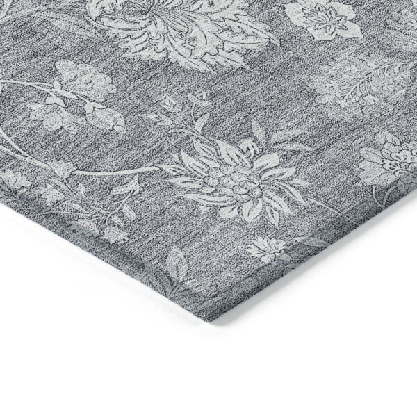 8' X 10' Gray Silver And Ivory Floral Washable Indoor Outdoor Area Rug