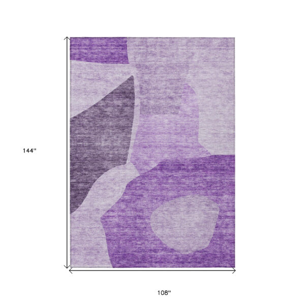 9' X 12' Eggplant Purple And Lilac Abstract Washable Indoor Outdoor Area Rug