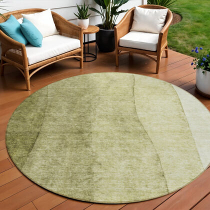 8' Olive Green And Artichoke Green Round Ombre Washable Indoor Outdoor Area Rug