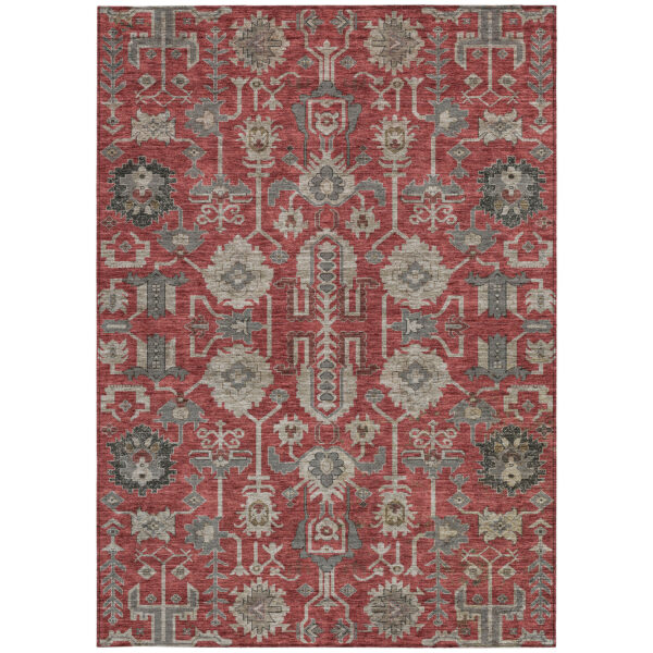 8' X 10' Red Beige And Charcoal Oriental Washable Indoor Outdoor Area Rug
