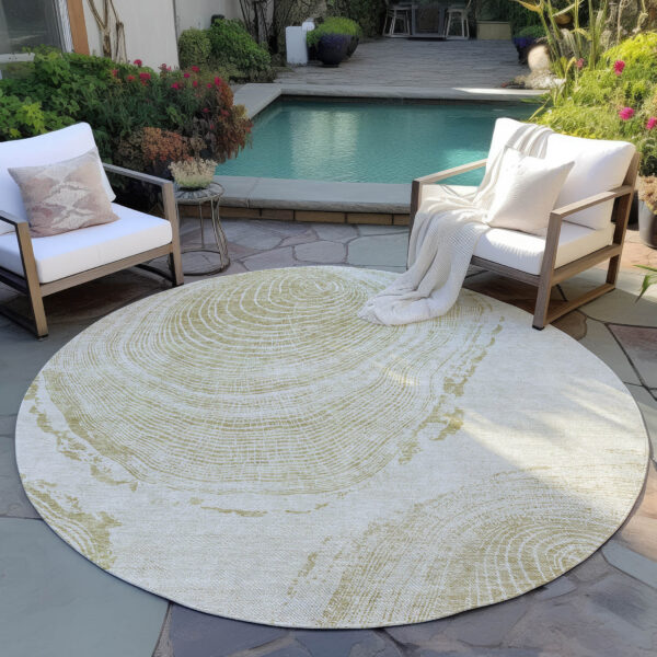 8' Khaki Beige And Taupe Round Abstract Washable Indoor Outdoor Area Rug