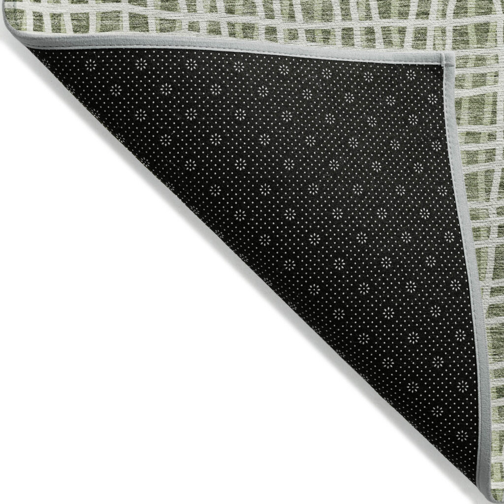 9' X 12' Green And Ivory Striped Washable Indoor Outdoor Area Rug