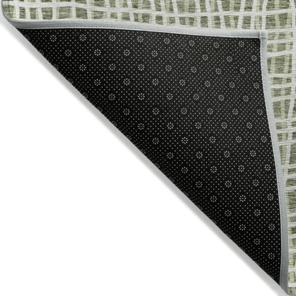 9' X 12' Green And Ivory Striped Washable Indoor Outdoor Area Rug
