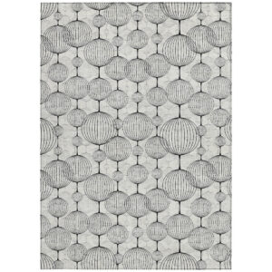 3' X 5' White Gray And Silver Geometric Washable Indoor Outdoor Area Rug