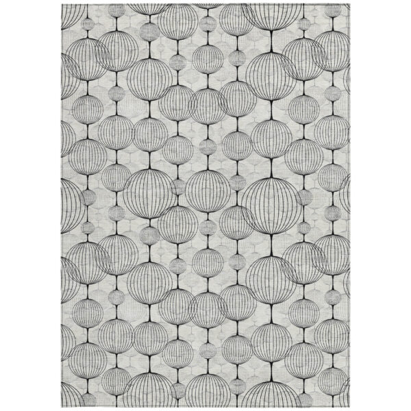3' X 5' White Gray And Silver Geometric Washable Indoor Outdoor Area Rug