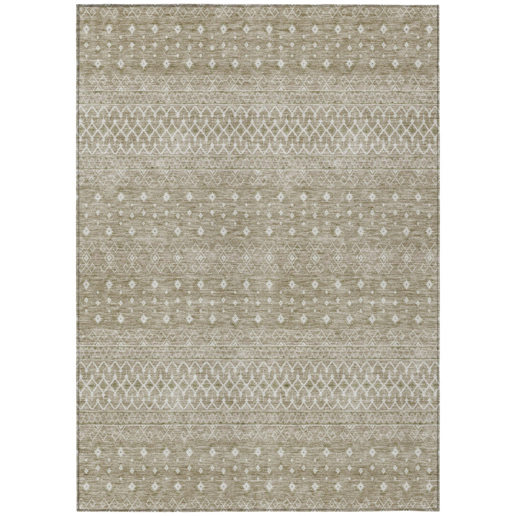 8' X 10' Taupe Green And Ivory Tribal Washable Indoor Outdoor Area Rug