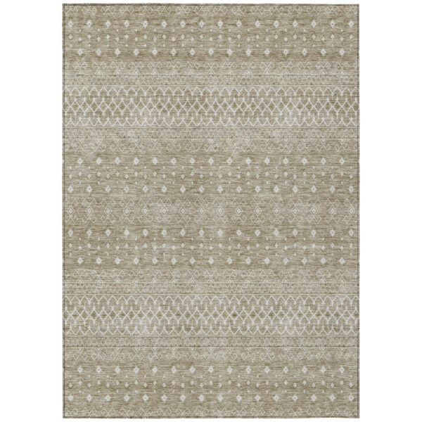 8' X 10' Taupe Green And Ivory Tribal Washable Indoor Outdoor Area Rug