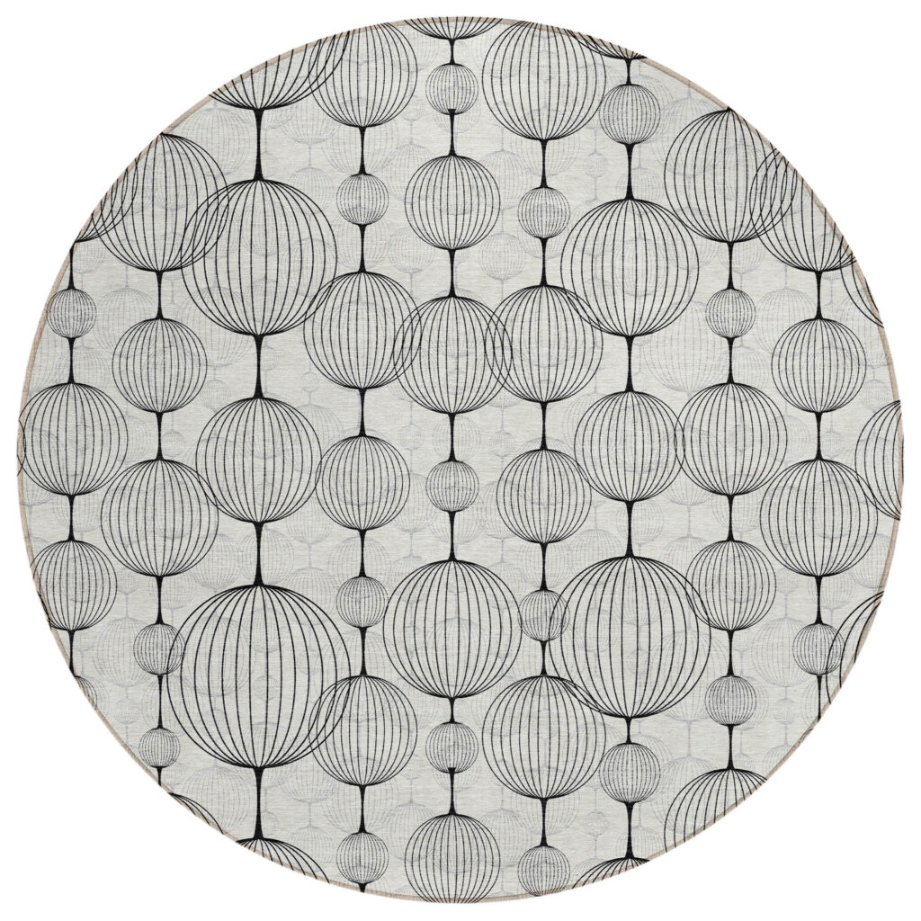 8' Graphite Gray And Silver Round Geometric Washable Indoor Outdoor Area Rug
