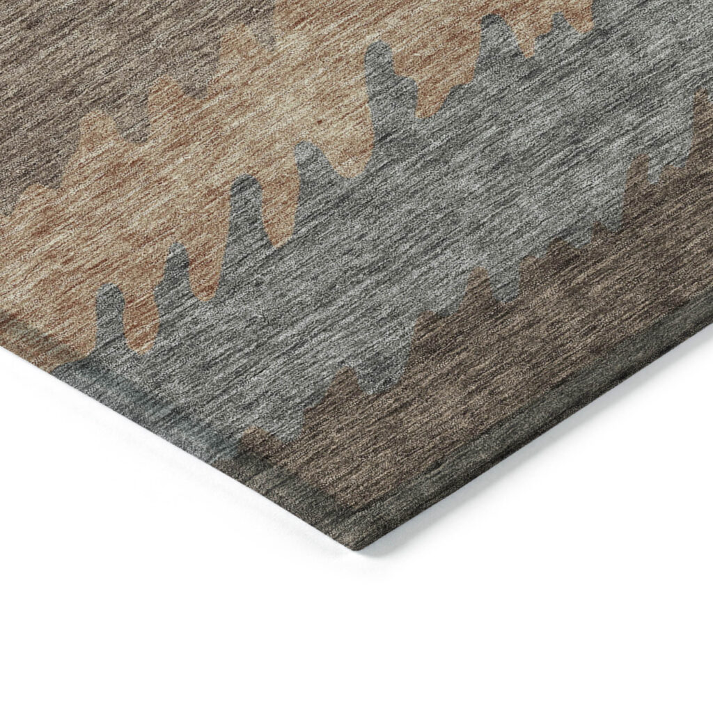 9' X 12' Chocolate Gray And Green Striped Washable Indoor Outdoor Area Rug