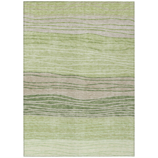 10' X 14' Artichoke Green And Taupe Striped Washable Indoor Outdoor Area Rug