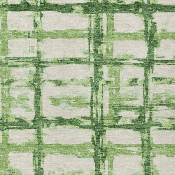9' X 12' Artichoke Green And Emerald Striped Washable Indoor Outdoor Area Rug