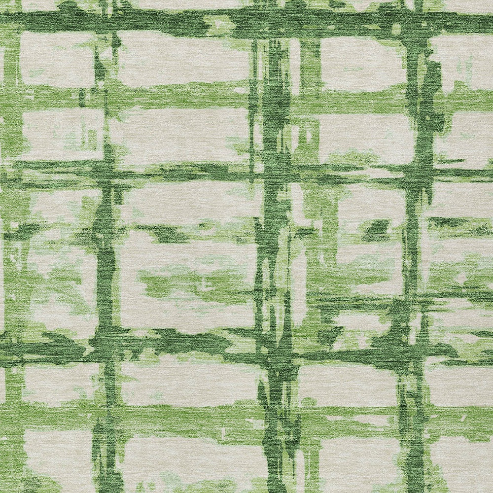 9' X 12' Artichoke Green And Emerald Striped Washable Indoor Outdoor Area Rug