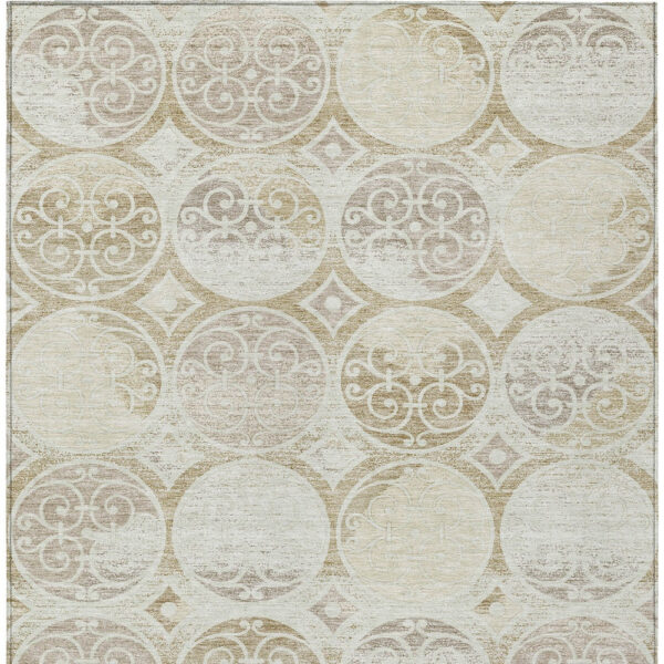 5' X 8' Ivory Beige And Taupe Trellis Washable Indoor Outdoor Area Rug