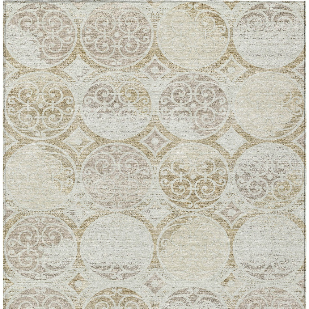 5' X 8' Ivory Beige And Taupe Trellis Washable Indoor Outdoor Area Rug