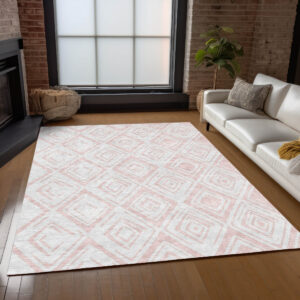 3' X 5' Pink And Ivory Geometric Washable Indoor Outdoor Area Rug