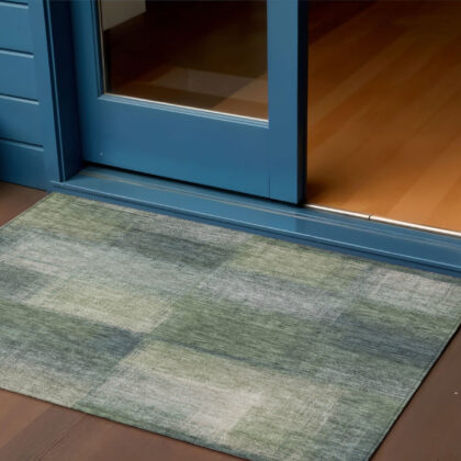 3' X 5' Olive Green And Gray Abstract Washable Indoor Outdoor Area Rug
