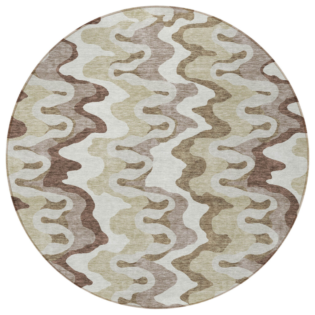 8' Beige Brown And Taupe Round Abstract Washable Indoor Outdoor Area Rug